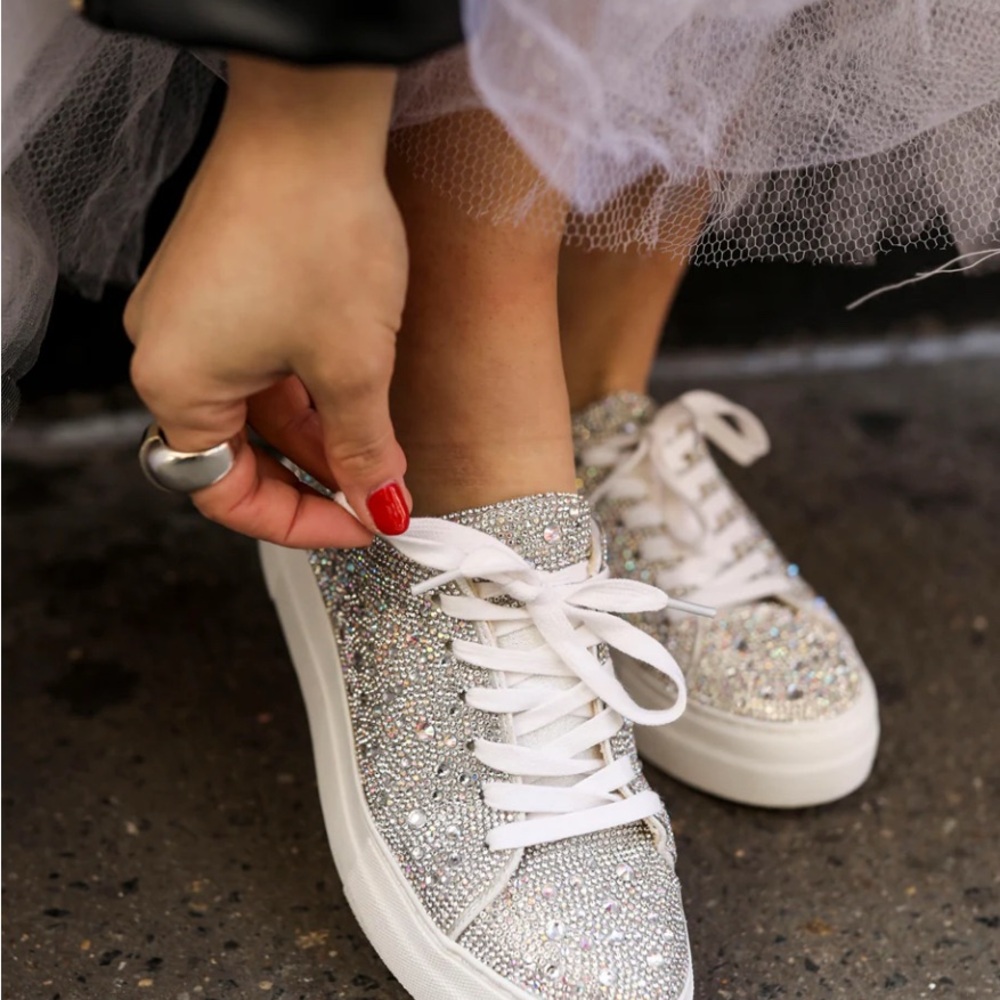 Betsey Johnson Silver Glitter Sneakers